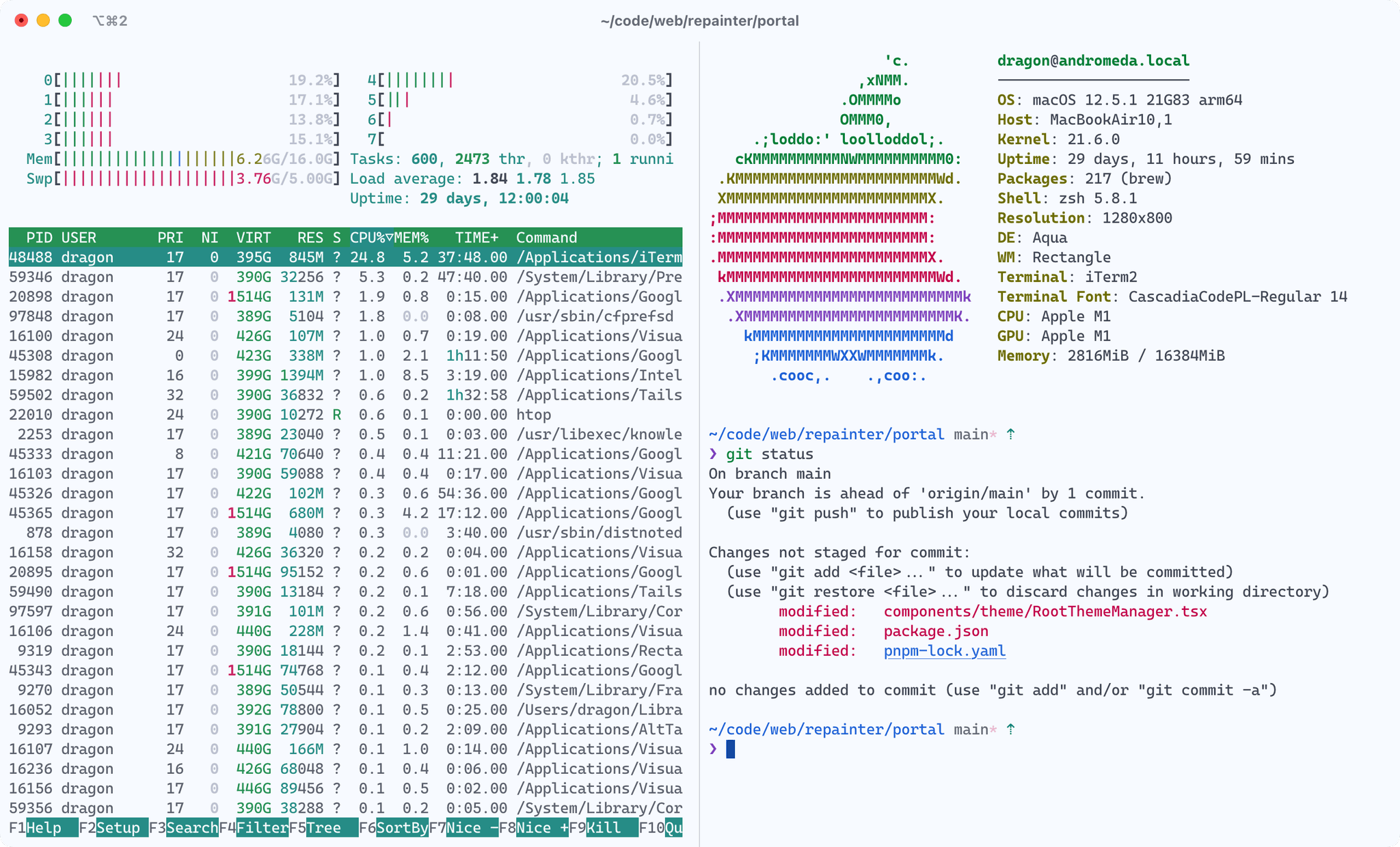 Screenshot of iTerm2 with a Hueflake theme