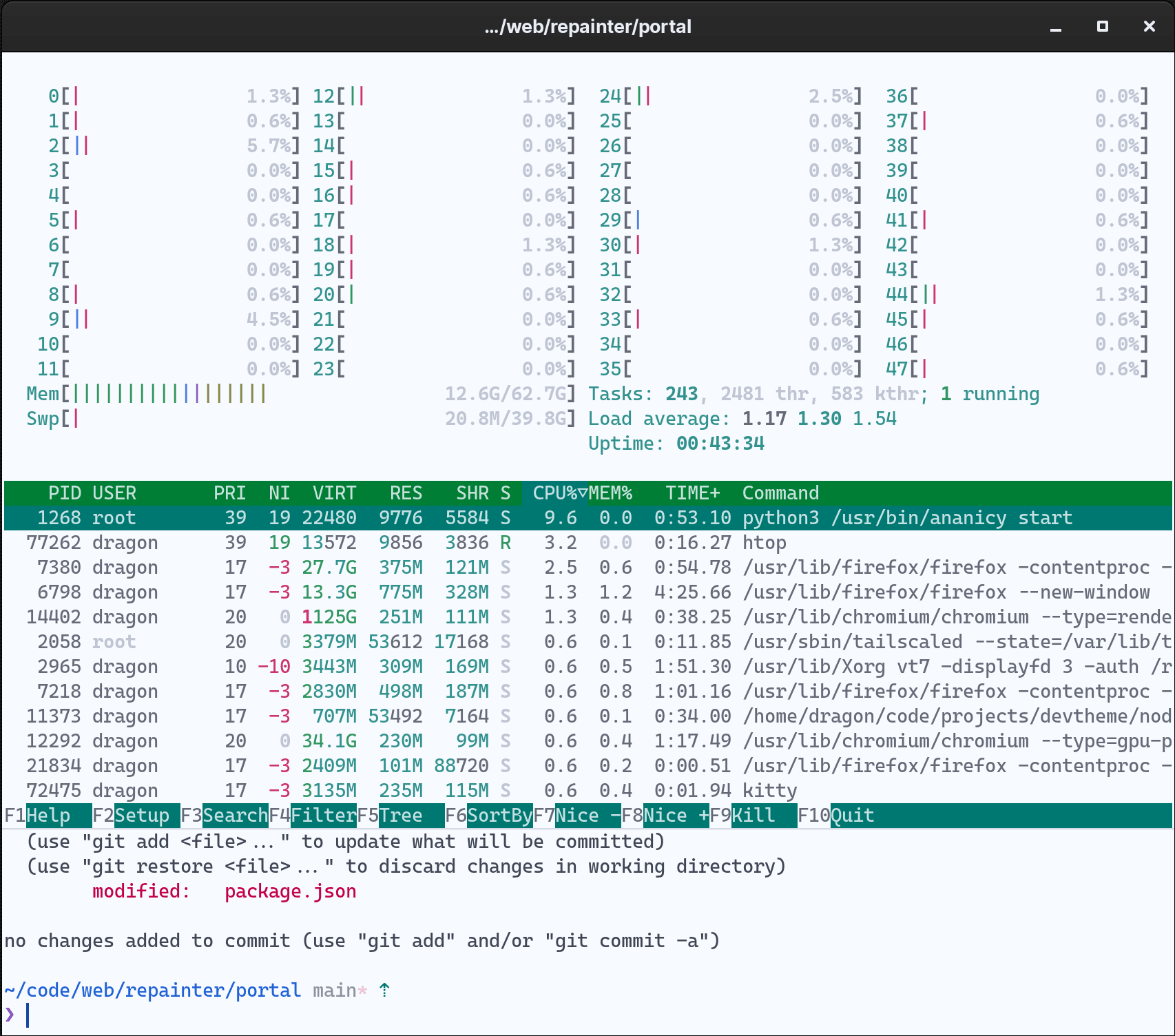 Screenshot of Kitty with a Hueflake theme