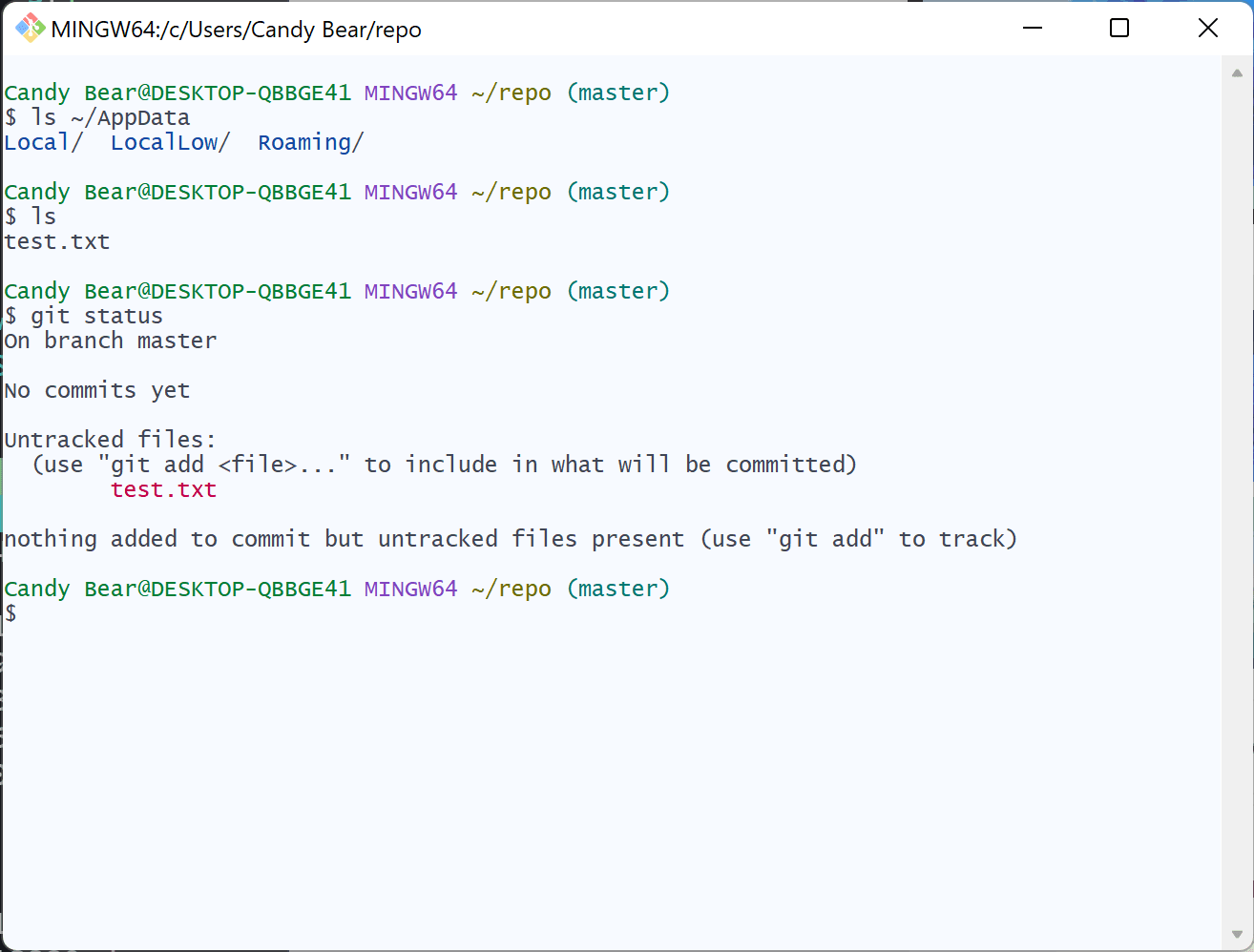 Screenshot of Mintty with a Hueflake theme