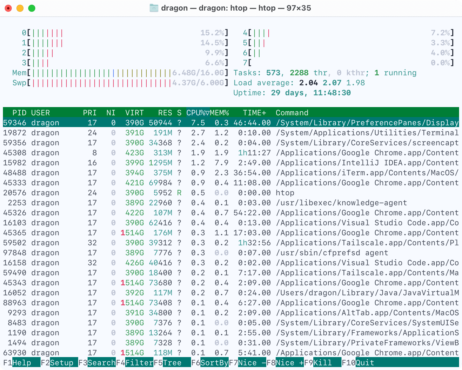 Screenshot of Terminal.app with a Hueflake theme