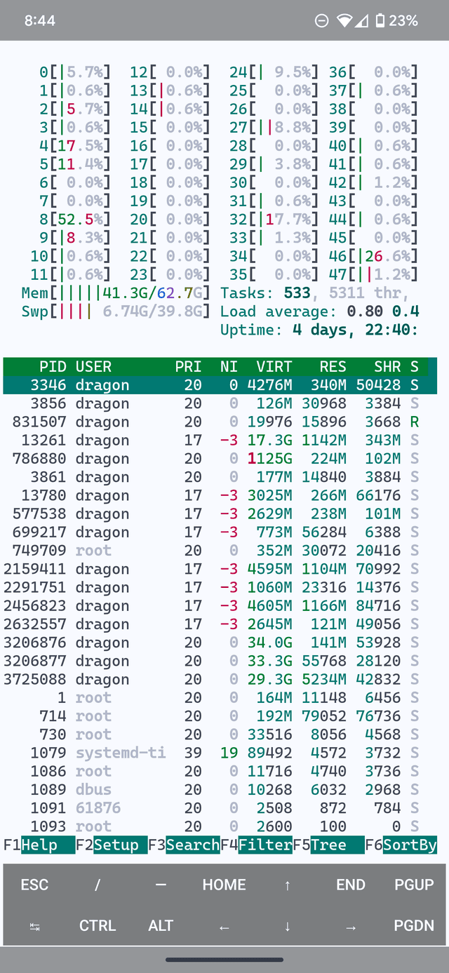 Screenshot of Termux with a Hueflake theme