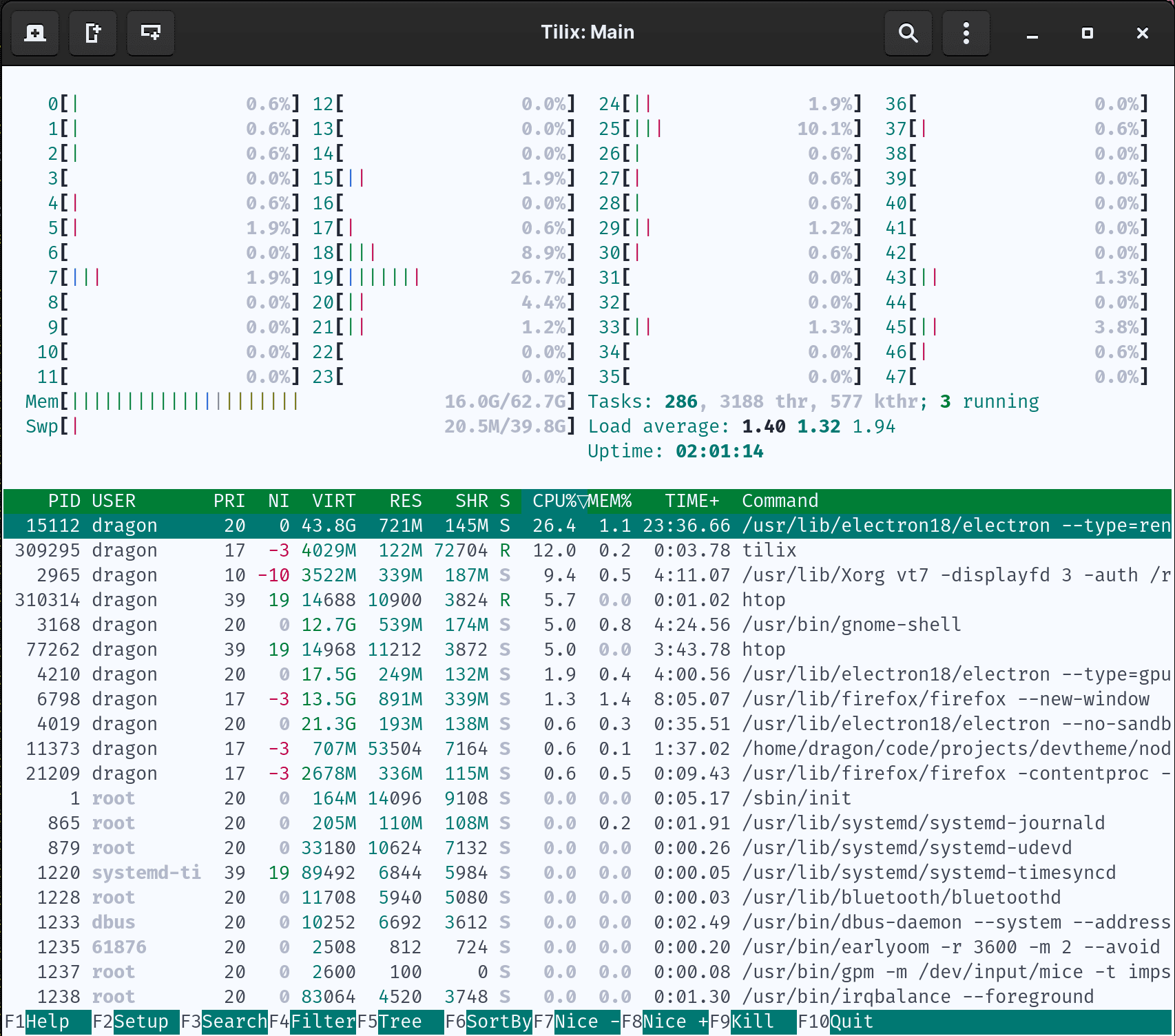 Screenshot of Tilix with a Hueflake theme